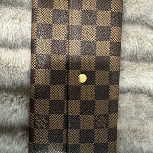 Louis Vuitton Brown Checkered Wallet with Gold Accent